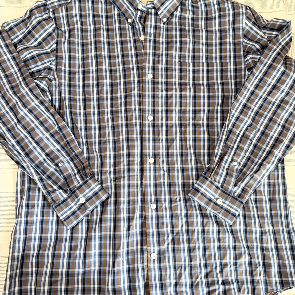 DULUTH TRADING CO Men's Blue and Brown Plaid Shirt